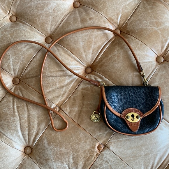 Dooney & Bourke USA Vintage Mini Calvary Crossbody Black/Tan Leather Purse - Picture 1 of 10